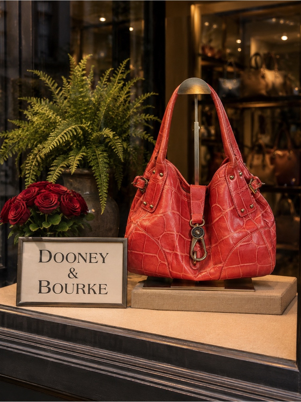 Dooney & Bourke Red Croc-Embossed Shoulder Bag